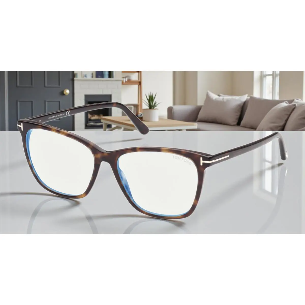 Tom Ford FT5762-B 052 Square Dark Havana Demo Lens 55 mm Women`s Eyeglasses