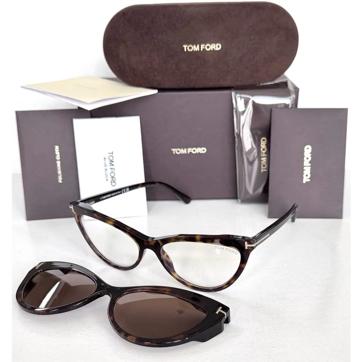 Tom Ford TF5896-B Eco 052 Cat Eye Havana Clip On Eyeglasses Sunglasses Frame