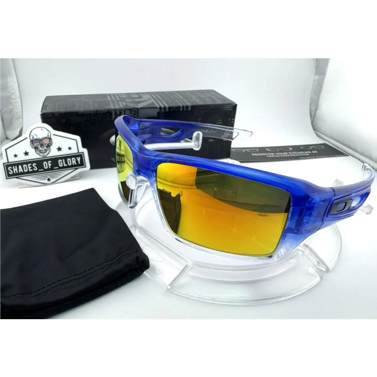 Oakley Eyepatch 2 II Blue Clear Fade W/ Fire Iridium Sunglasses Custom Rare
