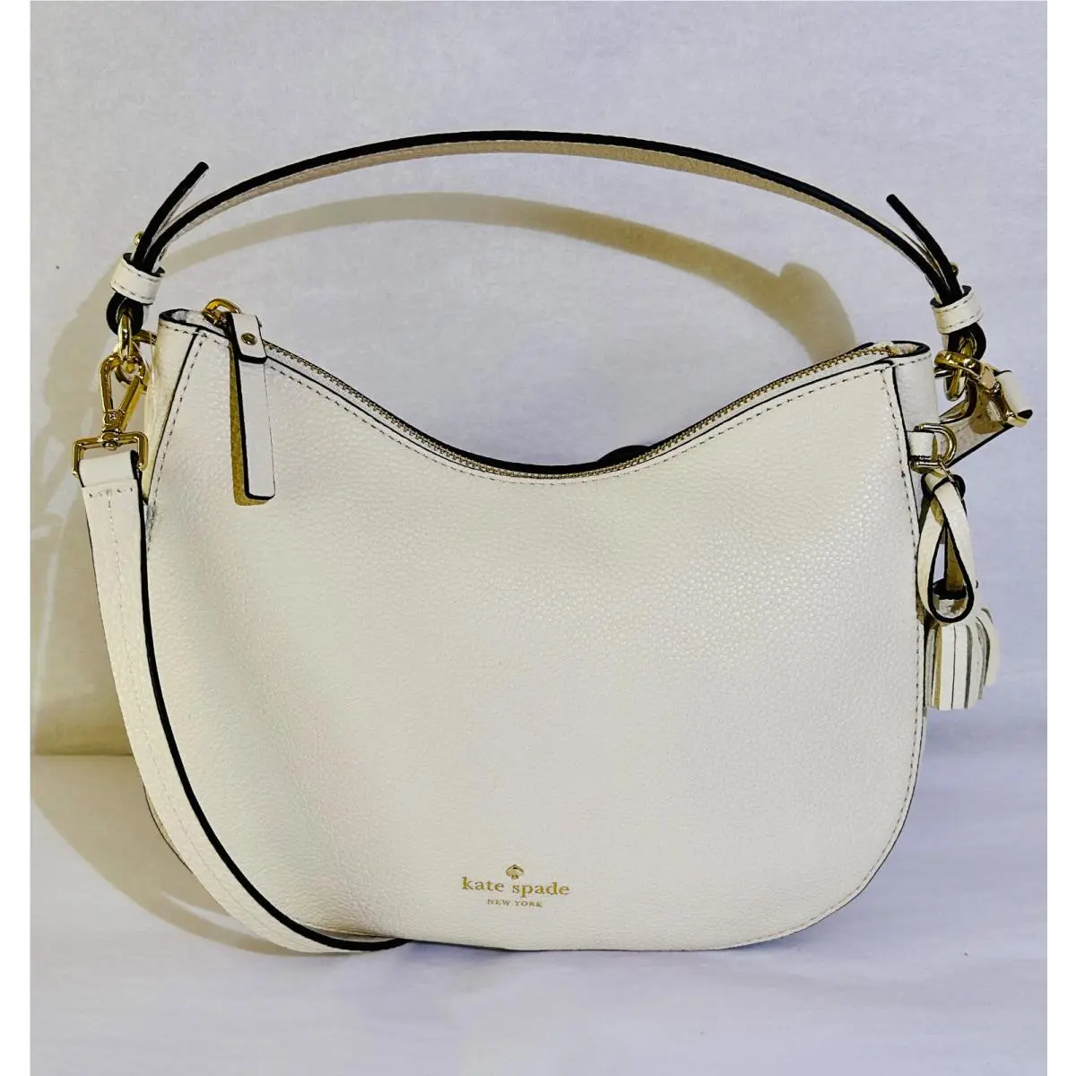 Kate Spade Hayes Street Small Aiden Cement White Leather Shoulder Crossbody