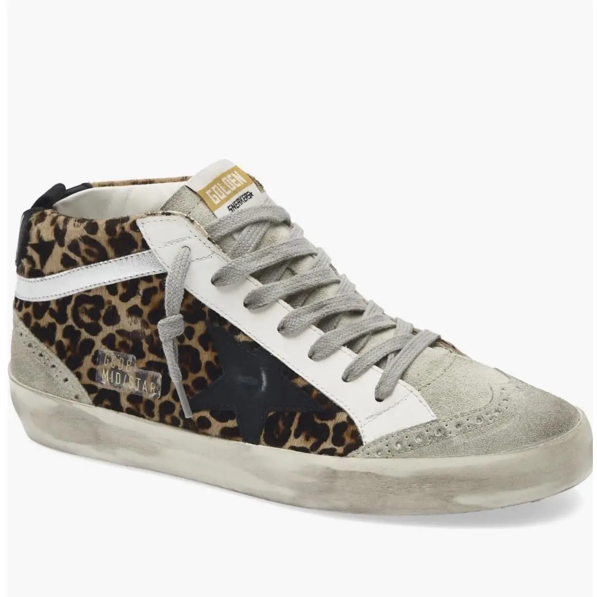 Golden Goose Women`s Mid Star Calf Hair Sneakers Size 36 Brown/white