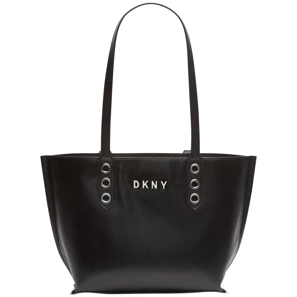 Dkny X7611 Duane North South Black Leather Tote Women`s Handbag - Exterior: Black