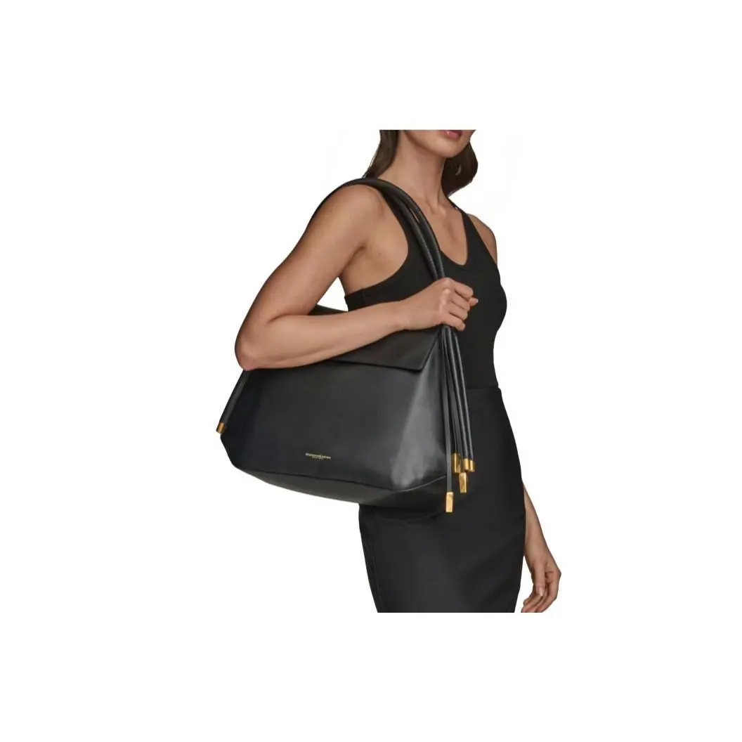 Donna Karan York Baldwin Leather Tote Extra Large Shoulder Bag Black