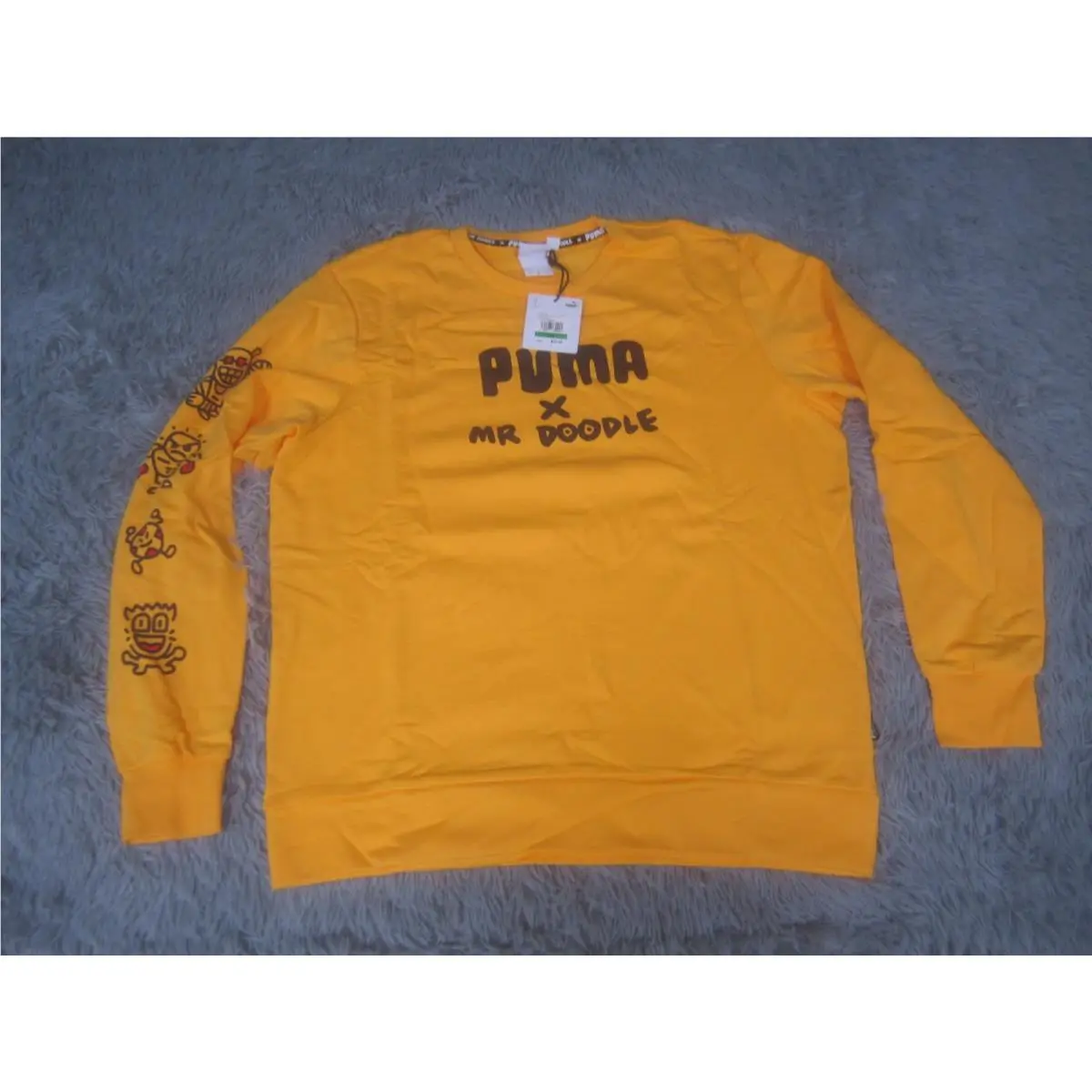 Puma Sweatshirt Adult Large Yellow Mr Doodle Lemon Chrome Crew Neck Mens