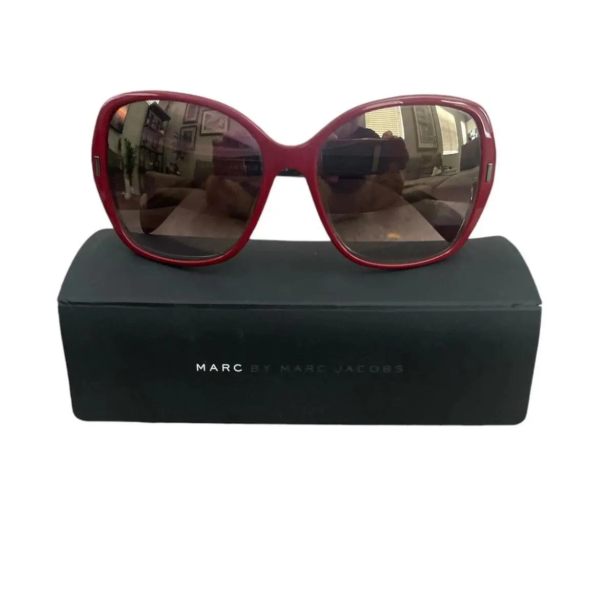 New: Marc- By Marc Jacobs Womens Maroon Dark Red Oversized Sunglasses with Case