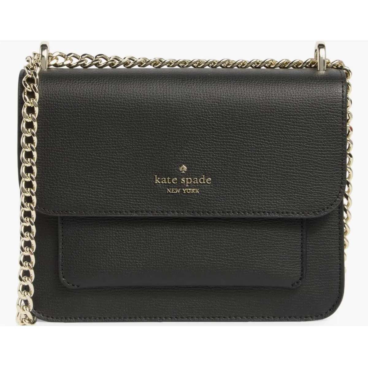 Kate Spade New York Black Pebbled Leather Chain Flap Crossbody Bag New