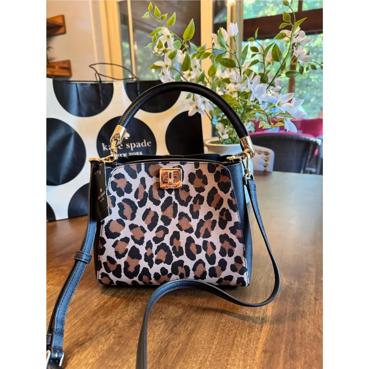 Kate Spade Phoebe Small Satchel Crossbody Bucket Purse - Spotted Leopard
