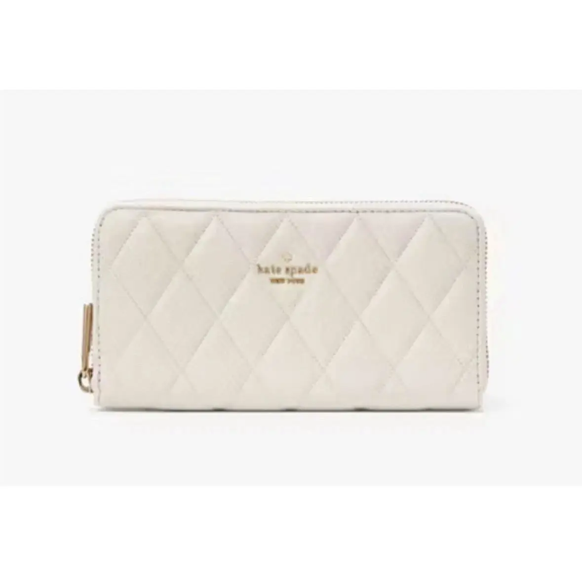 New Kate Spade Carey Large Quilted Leather Continental Wallet Parchment White