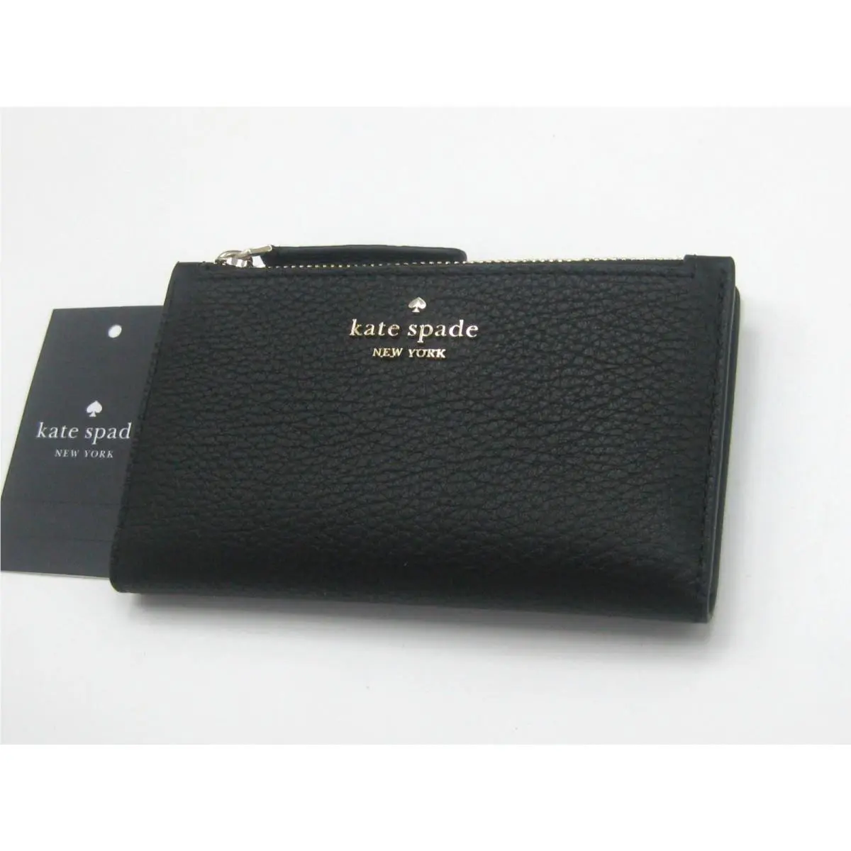 Kate Spade New York Small Slim Bifold Black Pebbled Leather Wallet