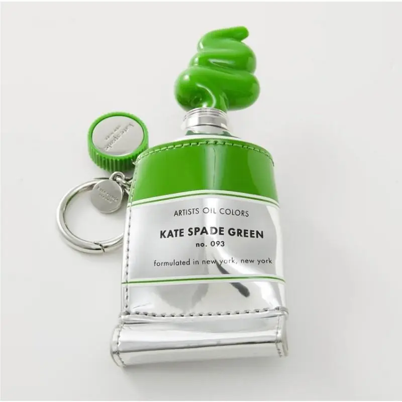 Kate Spade Squeeze Paint Tube Charm Green Silver Keychain Artist Key Fob