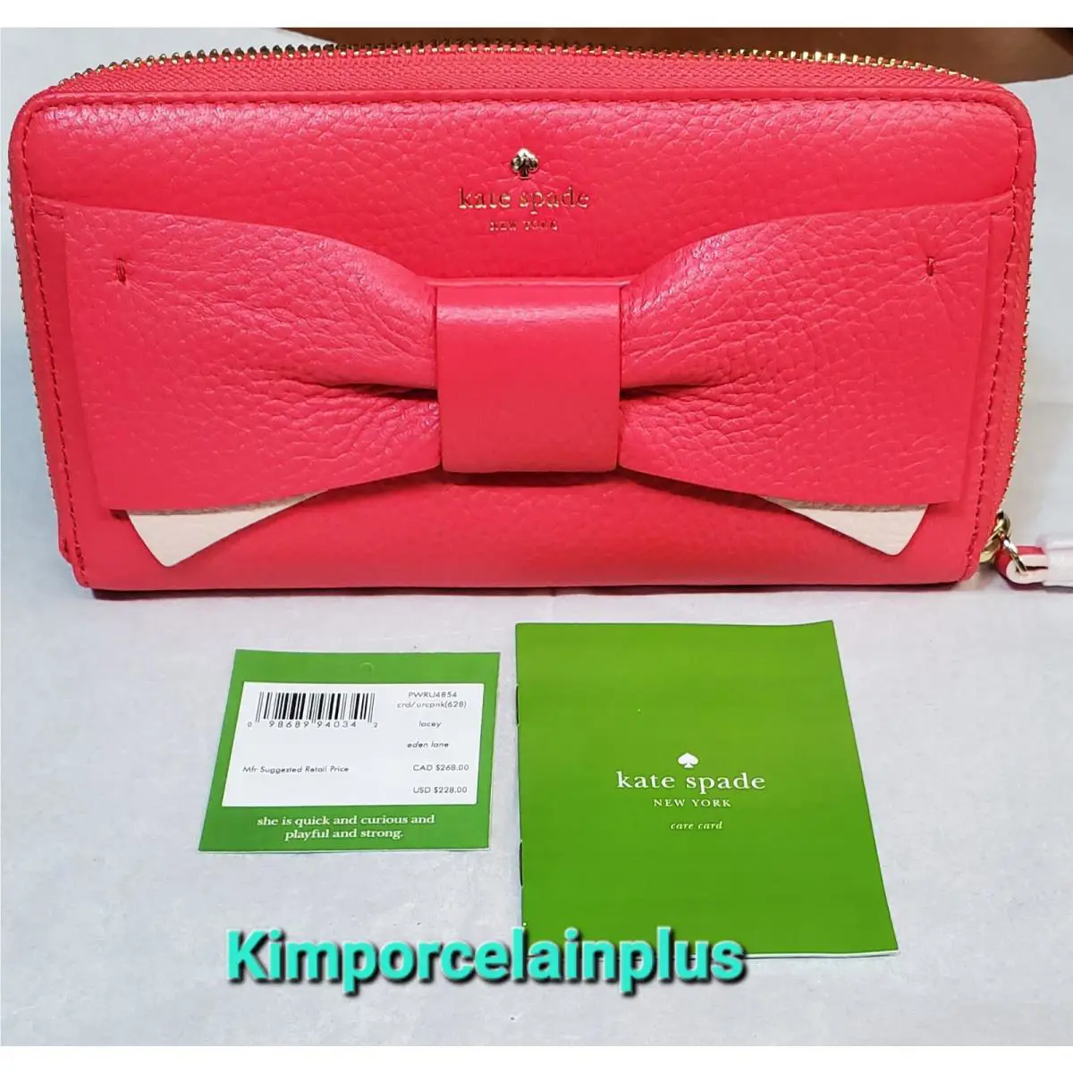 Kate Spade Eden Lane Bow Lacey Zip Around Continental Leather Wallet New
