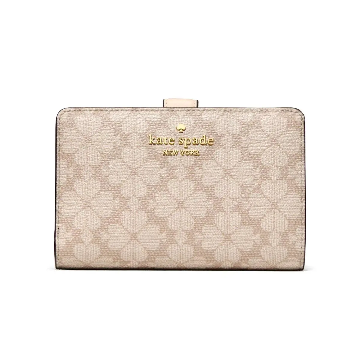 New Kate Spade Signature Spade Flower Medium Bifold Wallet Dark Beige Moon Dust