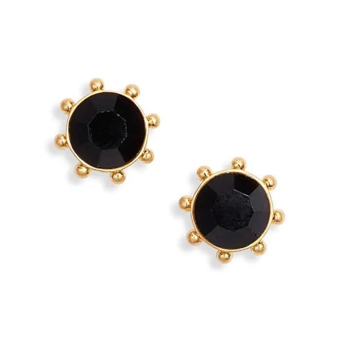 W1203 Round Jet Cubic Zirconia Gold-tone Bezel Stud Earrings by Kate Spade