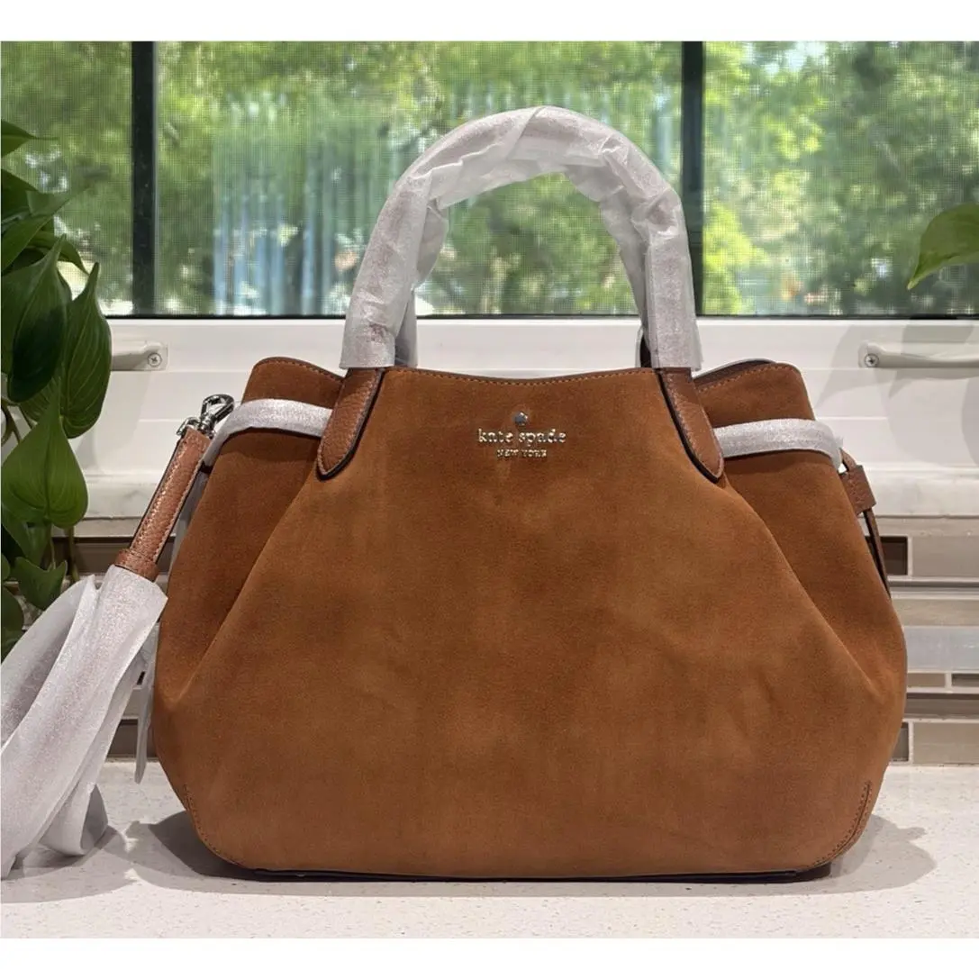 Kate Spade Dumpling Large Satchel Shoulder Hobo Bag Tote Ginger Brown Suede