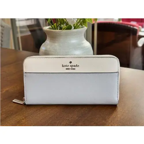 Kate Spade Madison Colorblock Large Continental Zip Around Wallet Platinum Gray