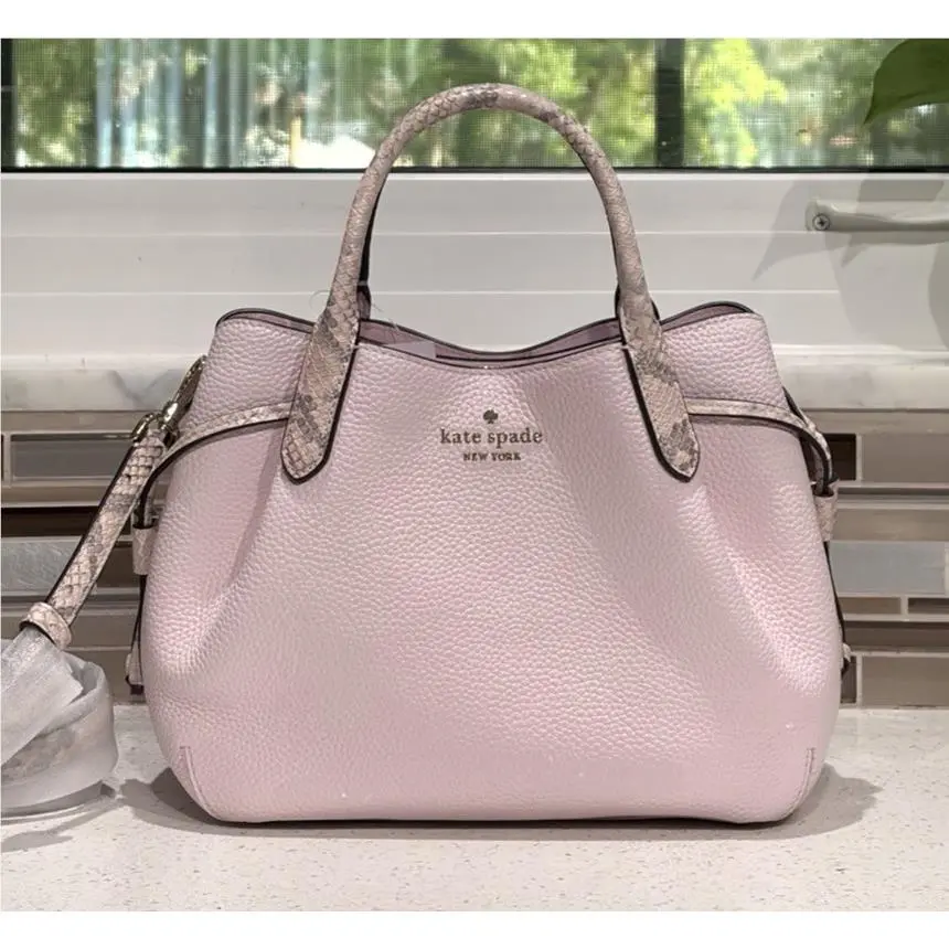 Kate Spade Dumpling Small Satchel Crossbody Bag Hobo MK Pink Snake Embossed Gold