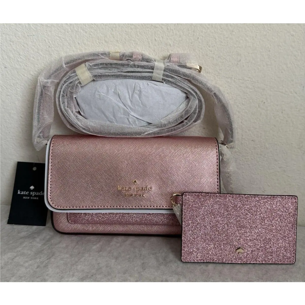 Kate Spade Glimmer Crossbody Bag with Card Holder Mitten Pink