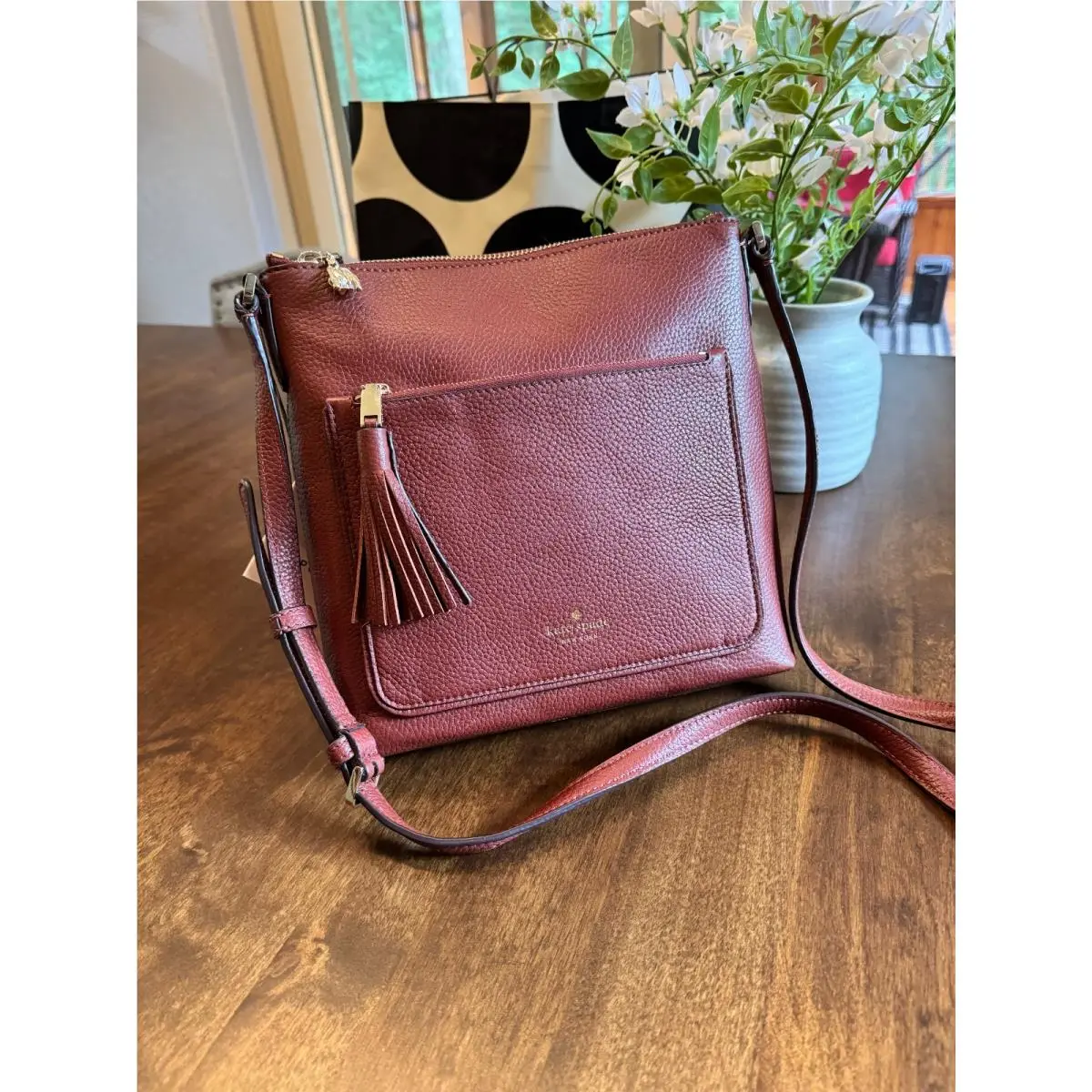 Kate Spade On Purpose Zip Top Leather Crossbody Messenger Tote - Port Brown