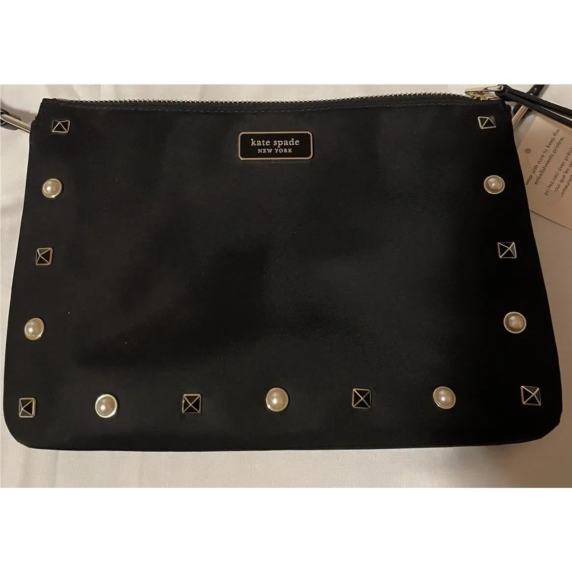 Kate Spade Dawn Studded Triple Gusset Crossbody Bag Purse Small Black W/silver