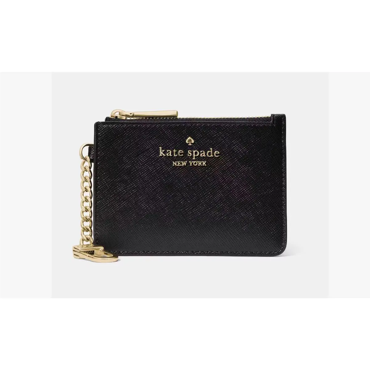 Kate Spade New York Key Ring id Card Holder Saffiano Leather Black