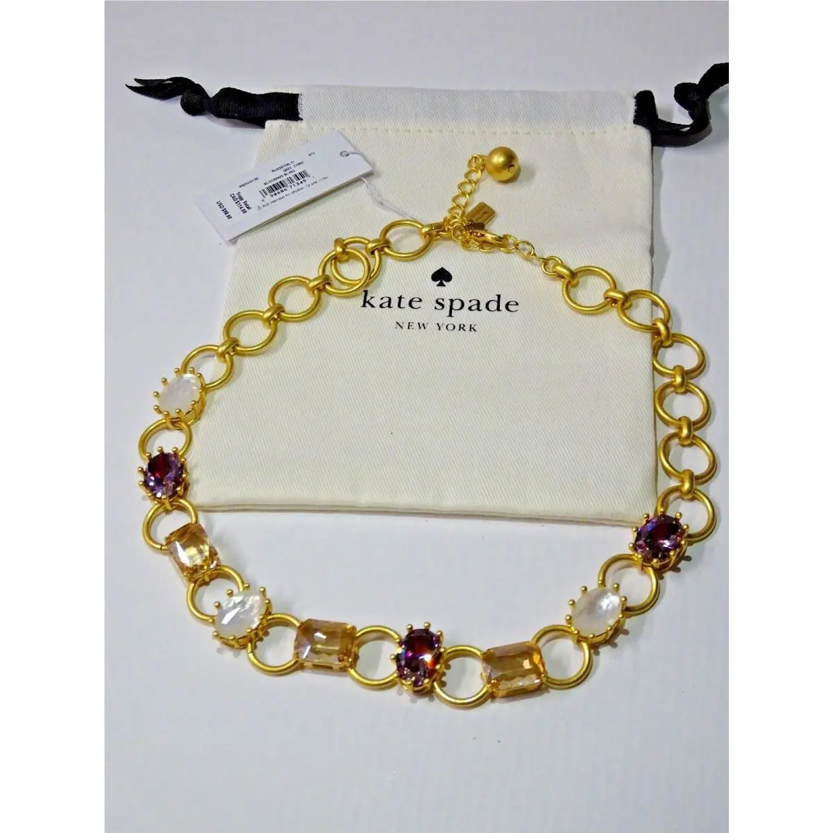New Kate Spade Blooming Bling Stone Necklace Russet Multi Gold WBRUG130