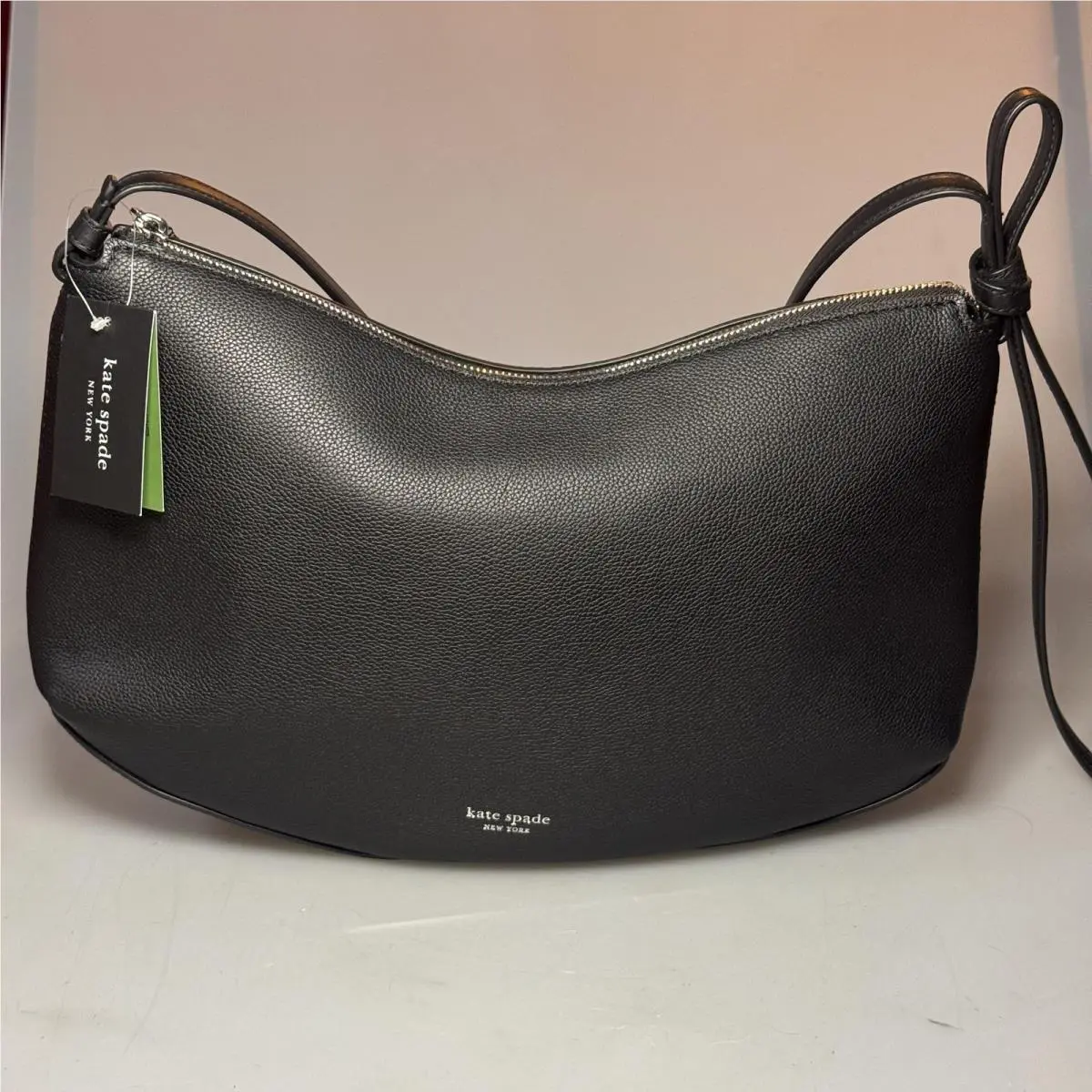 Kate Spade York Hobo Bag Womens Large Black Leather Shoulder Zip Purse KM951
