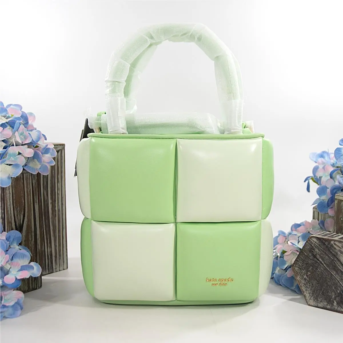 Kate Spade Boxxy Colorblock Puffy Serene Green Leather Satchel Tote Bag