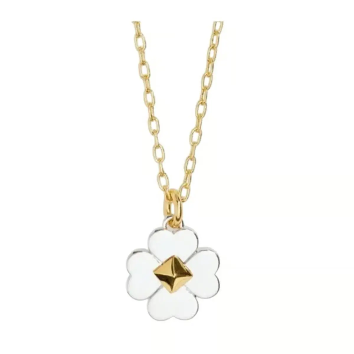 Kate Spade Gold Silver Spades Studs Charm Pendant Chain Necklace + Box