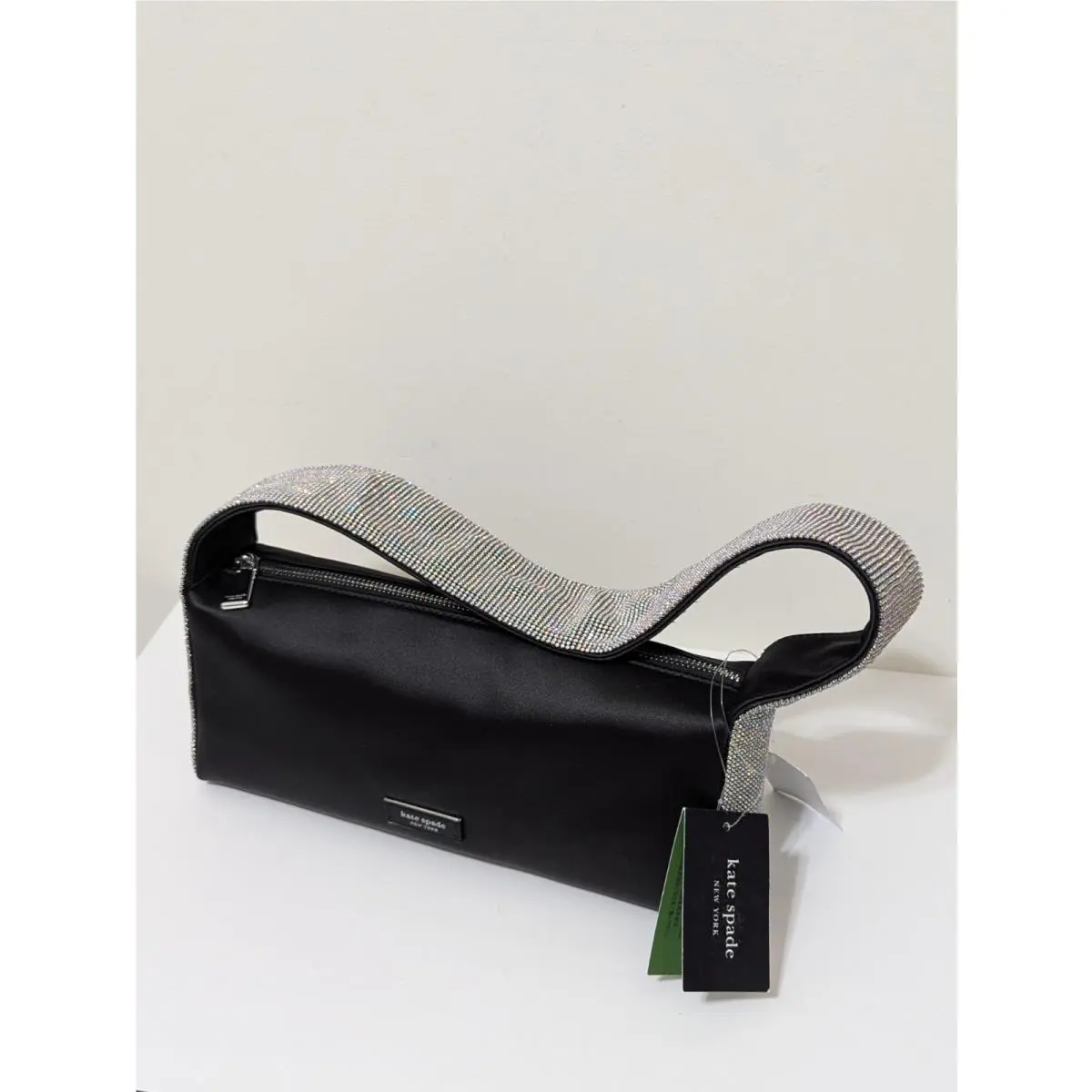 Kate Spade Afterparty Black Satin Crystal Rhinestone Shoulder Bag