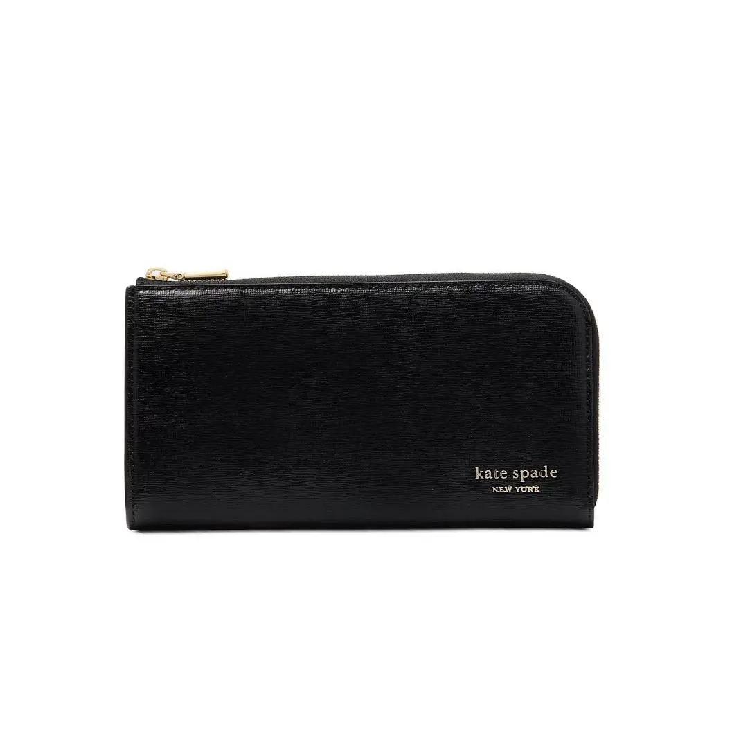 Kate Spade NY Devin Glitter Edge Leather Women`s Zip Around Large Wallet - Black