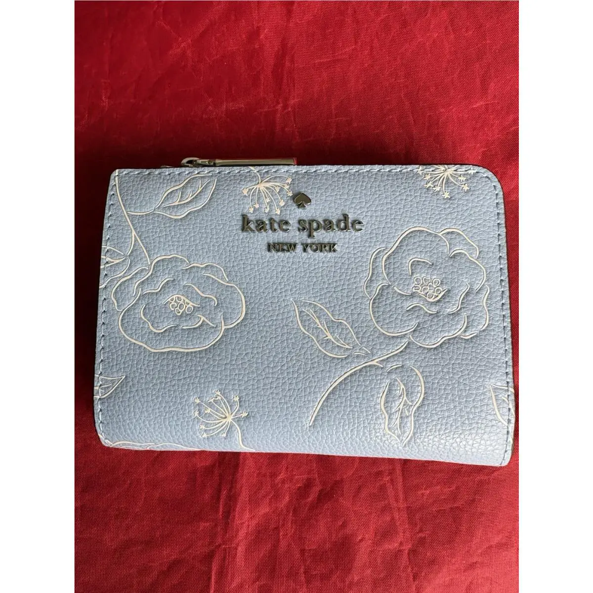 Kate Spade Pale Blue North Star Med Floral Embossed Wallet KO553
