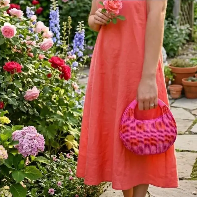Kate Spade x Target Pink Wicker Crescent Bag Red Polka Dot
