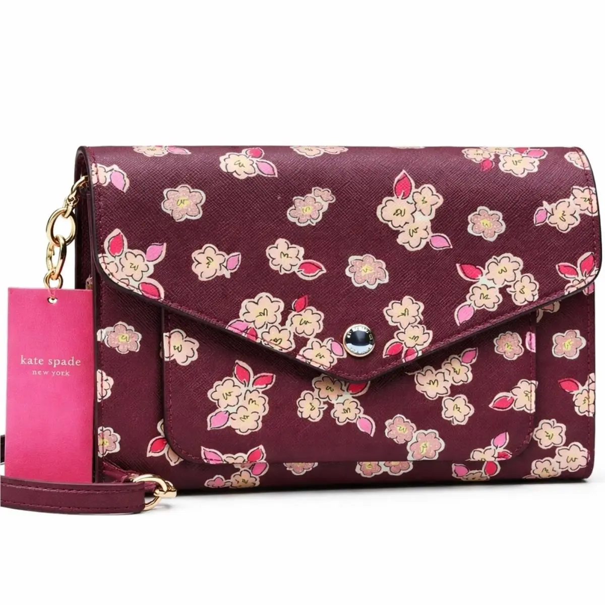 Kate Spade Spade Flower Burgundy Floral Leather Wallet Crossbody Mini Bag