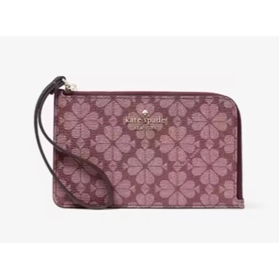 Kate Spade Lucy Small L-zip Gren L Zip Wristlet Spade Logo Grenache Wallet KH614