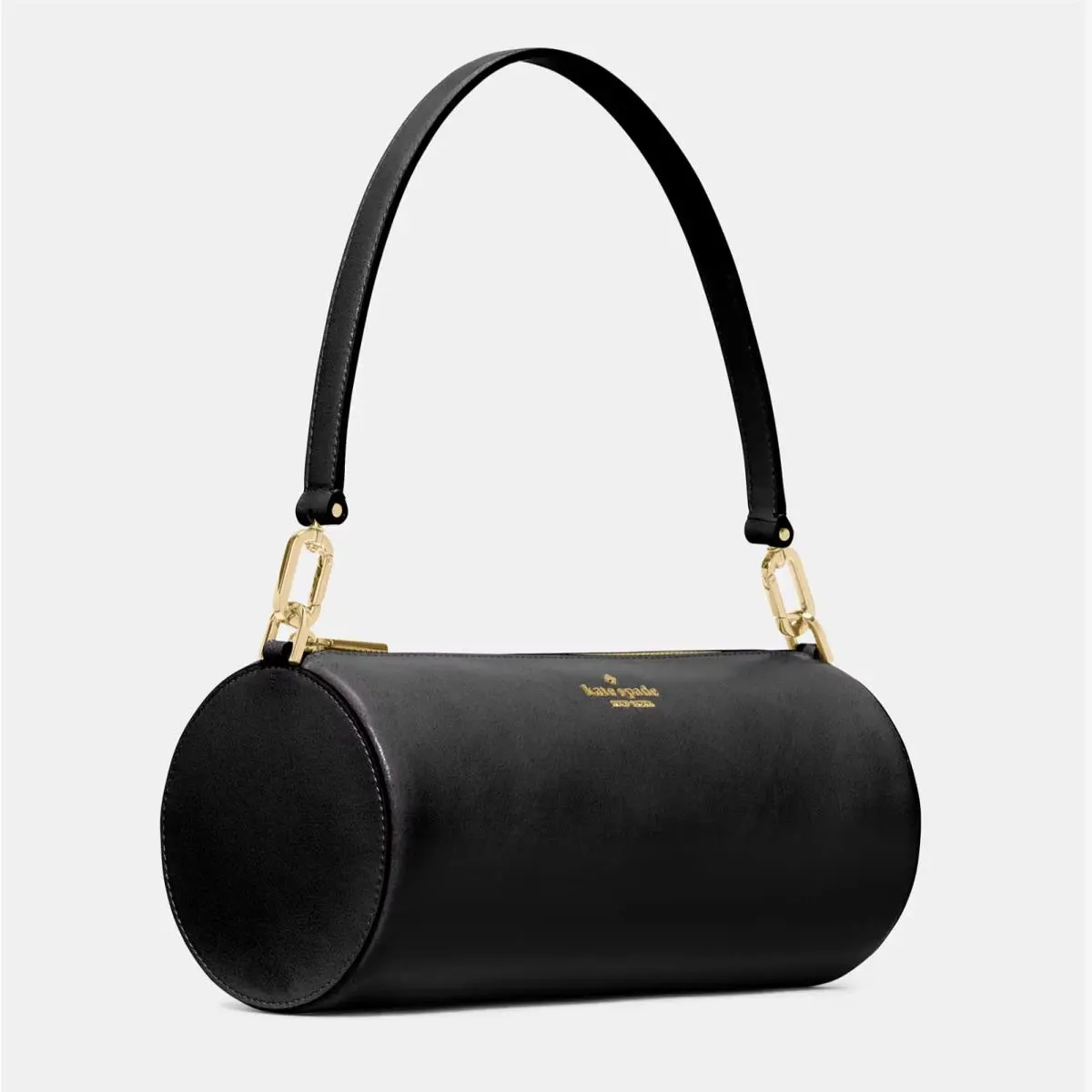 Kate Spade New York Barrel Bag in Glazed Leather Medium Shoulder Bag Black