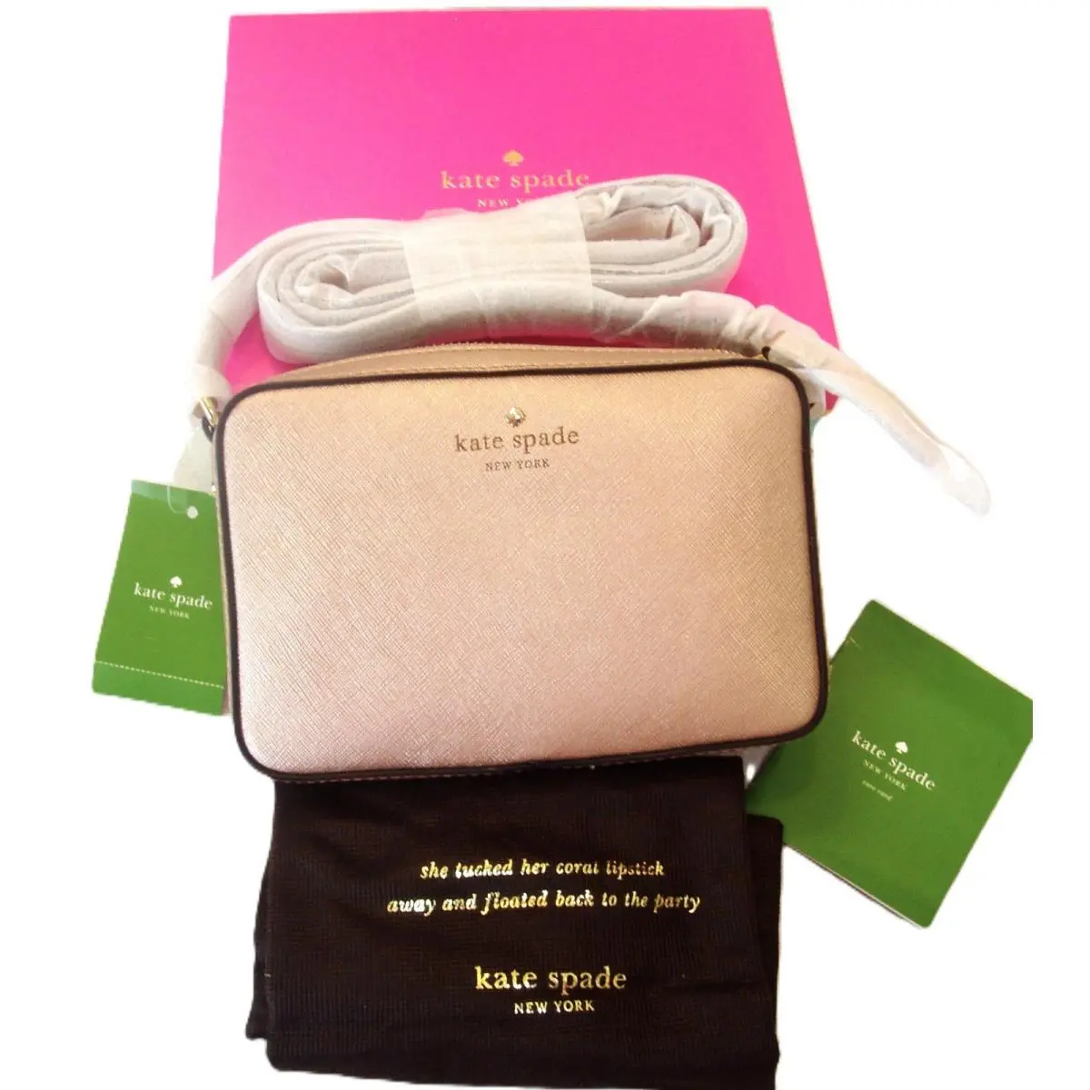 Kate Spade New York Mikas Pond Clover Rose Gold Crossbody Bag W/dust Bag