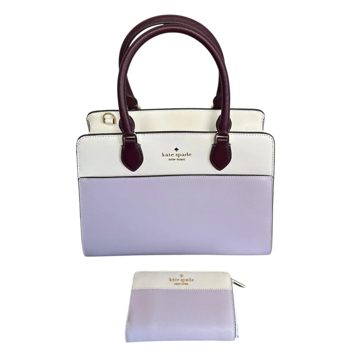 Kate Spade Madison Lilac Moon Colorblock Saffiano Leather Satchel Bag + Wallet
