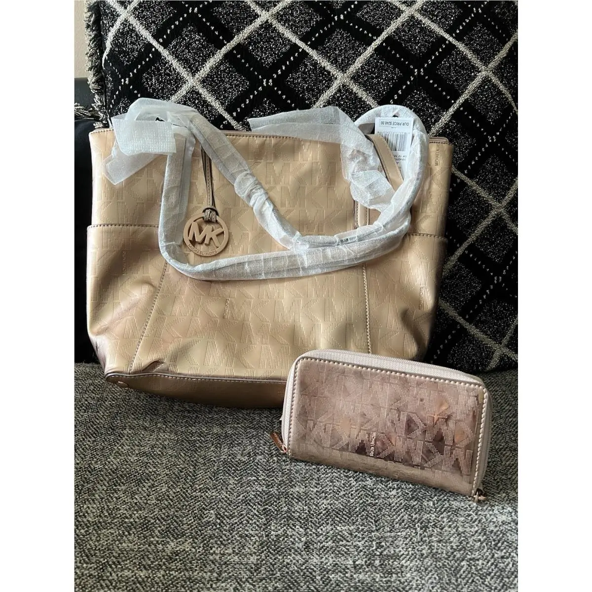 Michael Kors Rose Gold Tone Metallic Shoulder Tz Tote with Small Purse