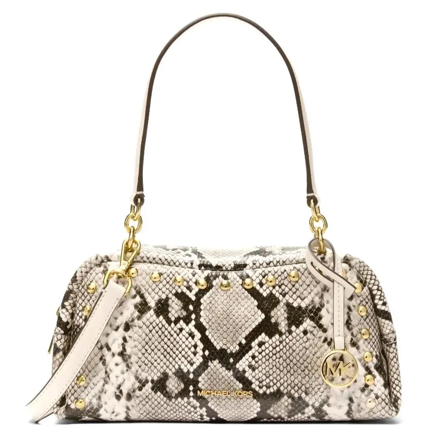 Michael Kors Cecily White Black Studded Snake Embossed Crossbody Shoulderbag