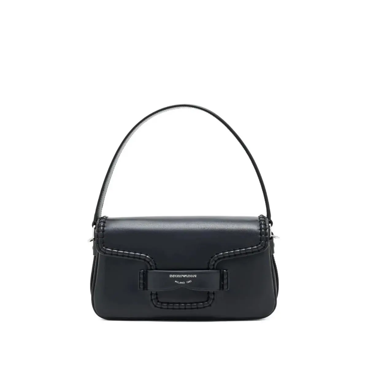 Emporio Armani Black Leather Shoulder Bag with Buckle Detachable Strap