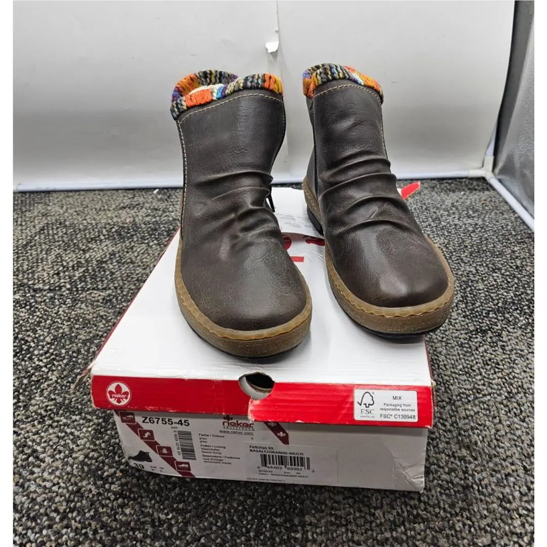 Rieker Z6755-45 Felicitas Women`s Mid Height Boots Basalt/orange-multi Size 39