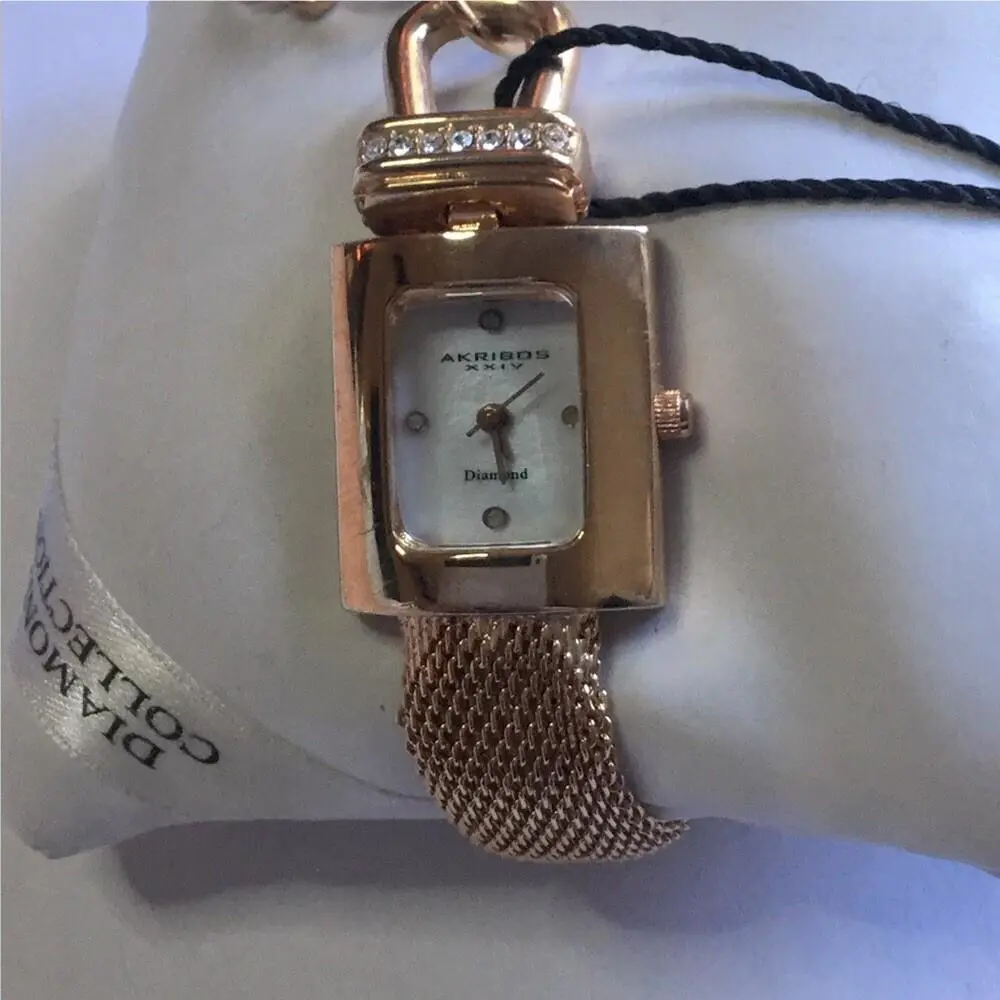 Akribos Rose Gold Plated Mesh Band Watch with Shelf Wear