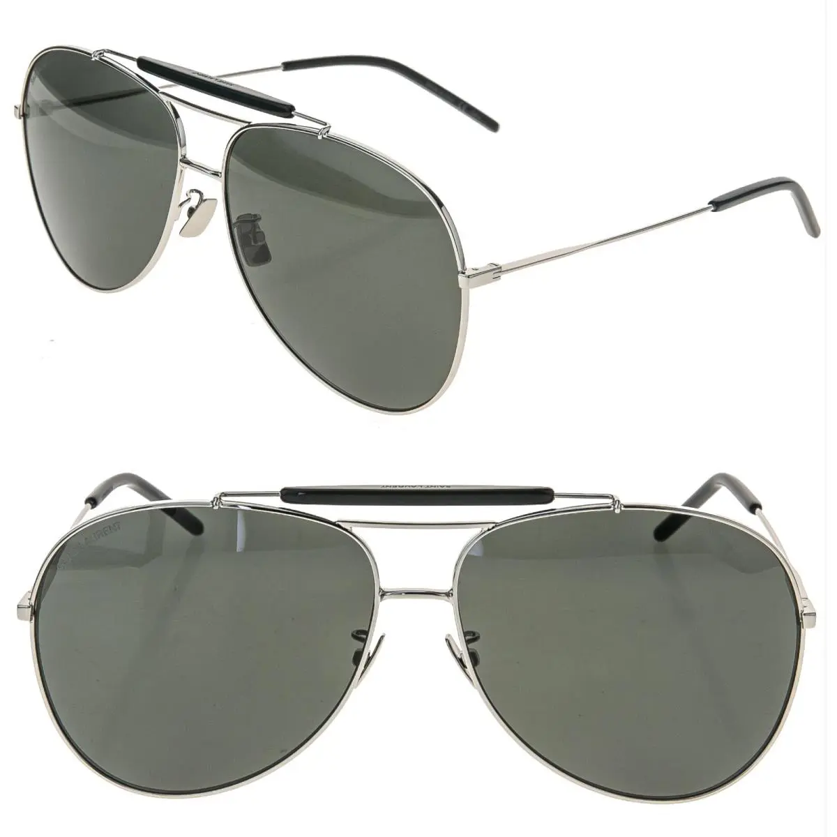 Saint Laurent Classic Oversized SL 11 001 Silver Black Aviator Sunglasses SL11