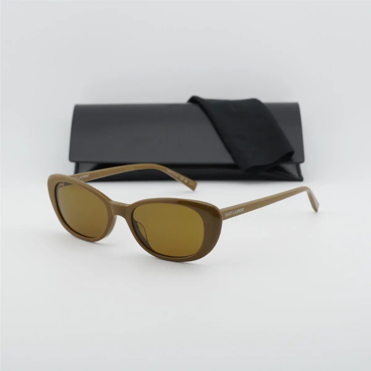 Saint Laurent SL822 003 Shiny Solid Licorice Brown/khaki 52-18-145