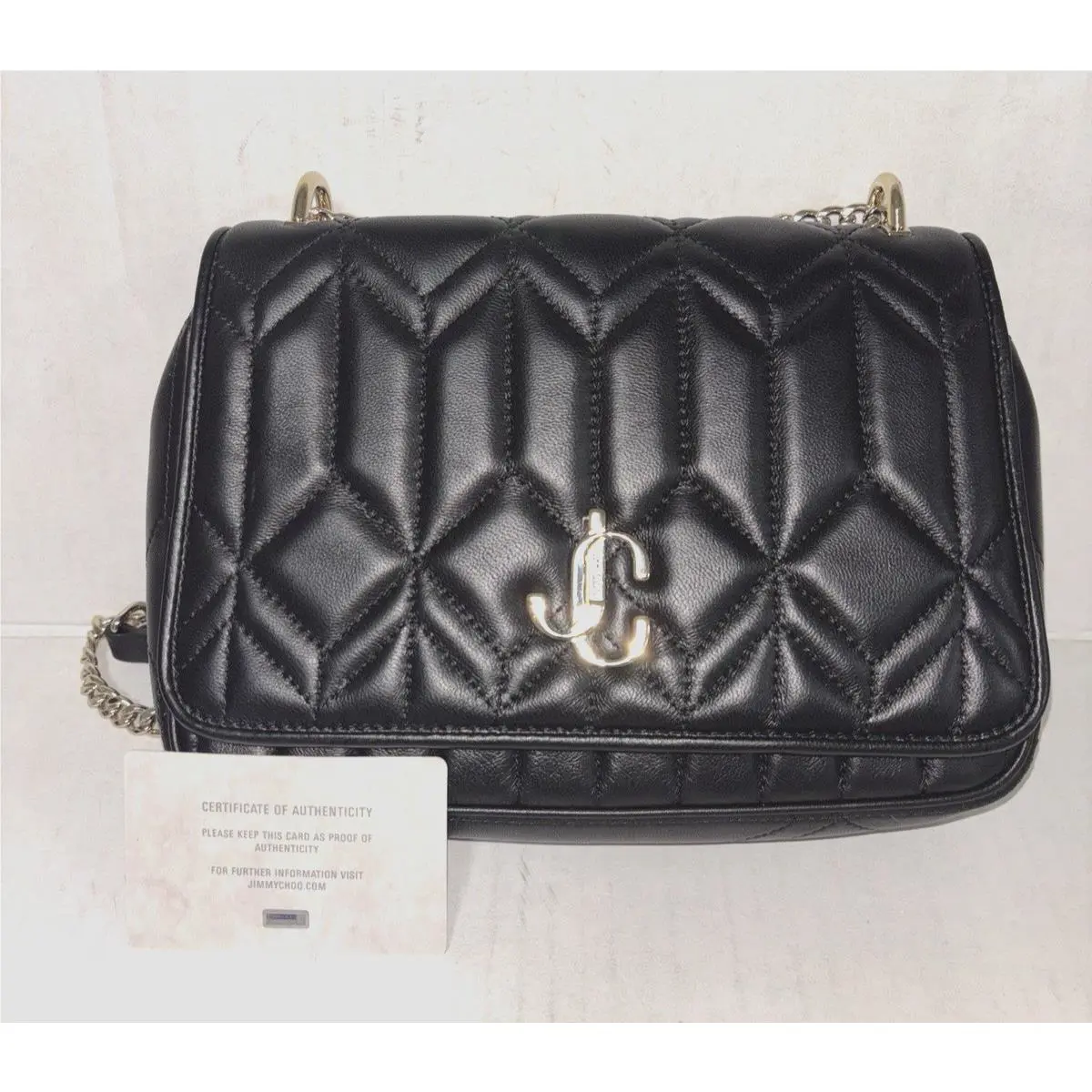 Jimmy Choo JC Flap/s Quilted Nappa Leather Sholder Bag Gold Hardware Black