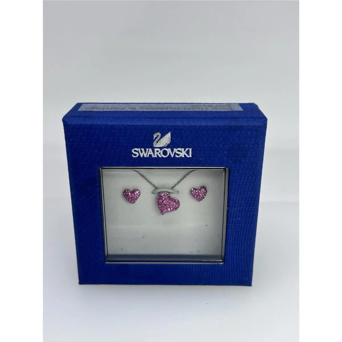 Crystal Pink Heart Necklace Earrings Rhodium 5072135 by Swarovski