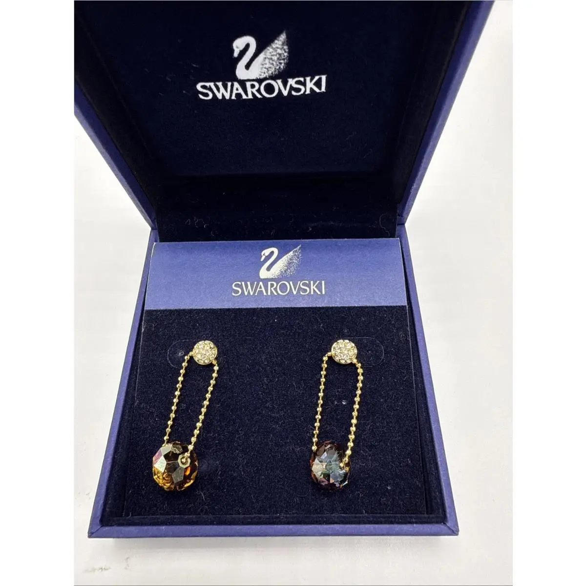 Swarovski Gold Tone 1.5 Inch Earrings Topaz Stone SW