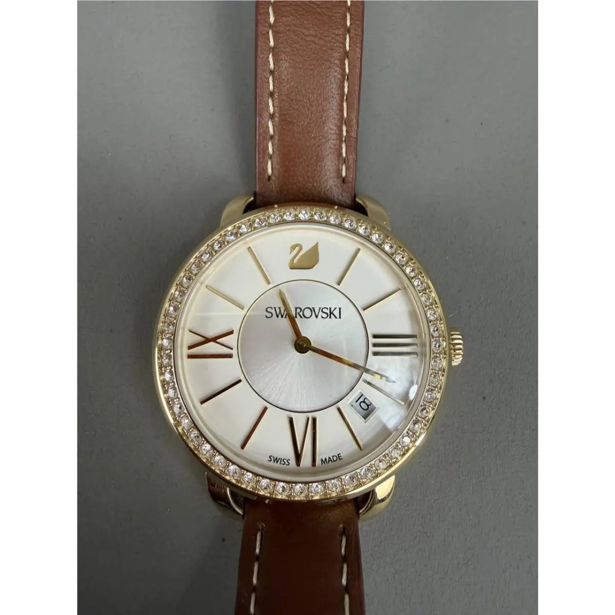 Swarovski Aila Day Brown Yellow Gold Tone Ladies Watch 5095940 W/ Box Papers