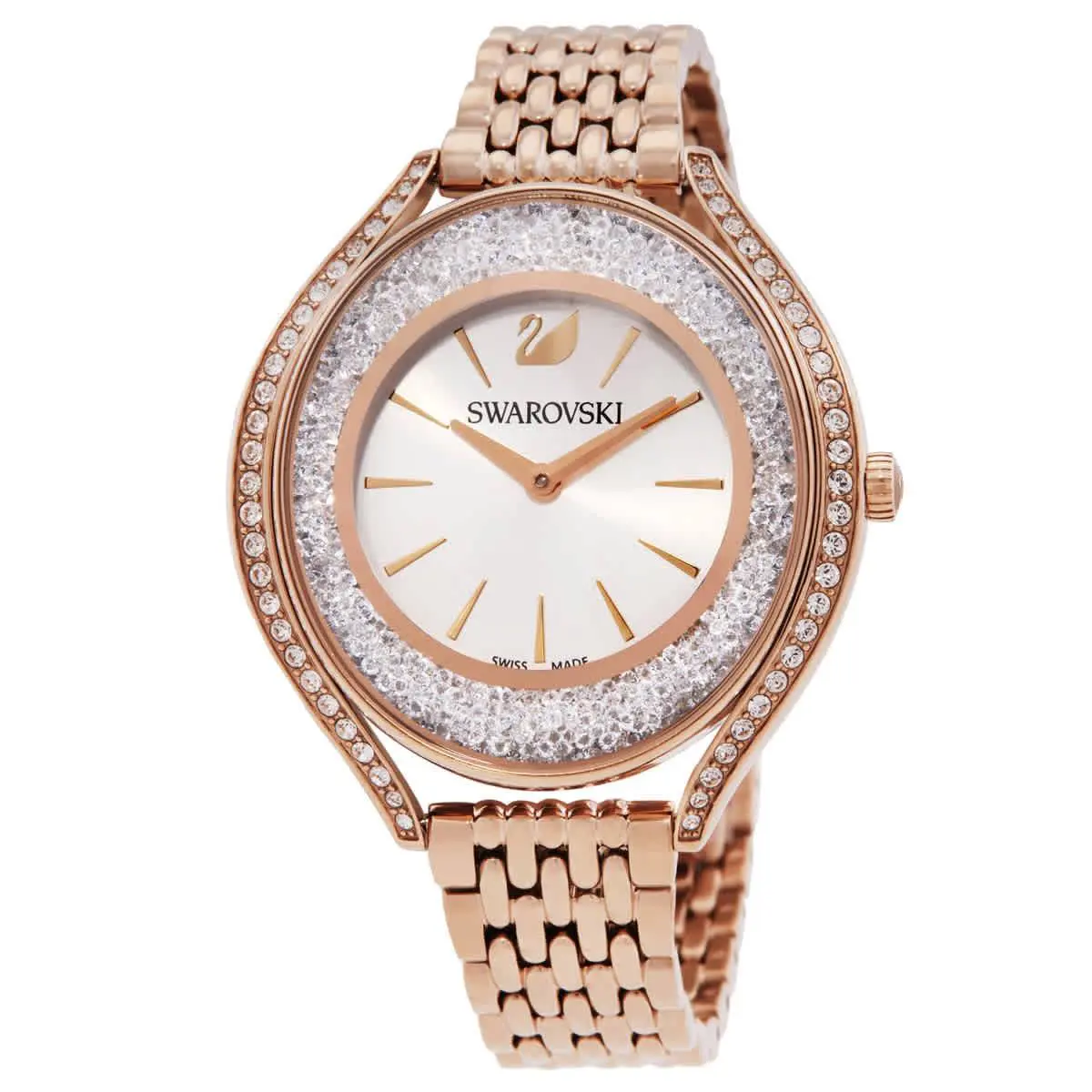 Swarovski Crystalline Aura Quartz White Silver Dial Ladies Watch 5519456 - Dial: White Silver (Crystal Pave), Band: Champagne Gold PVD, Bezel: Champagne Gold PVD
