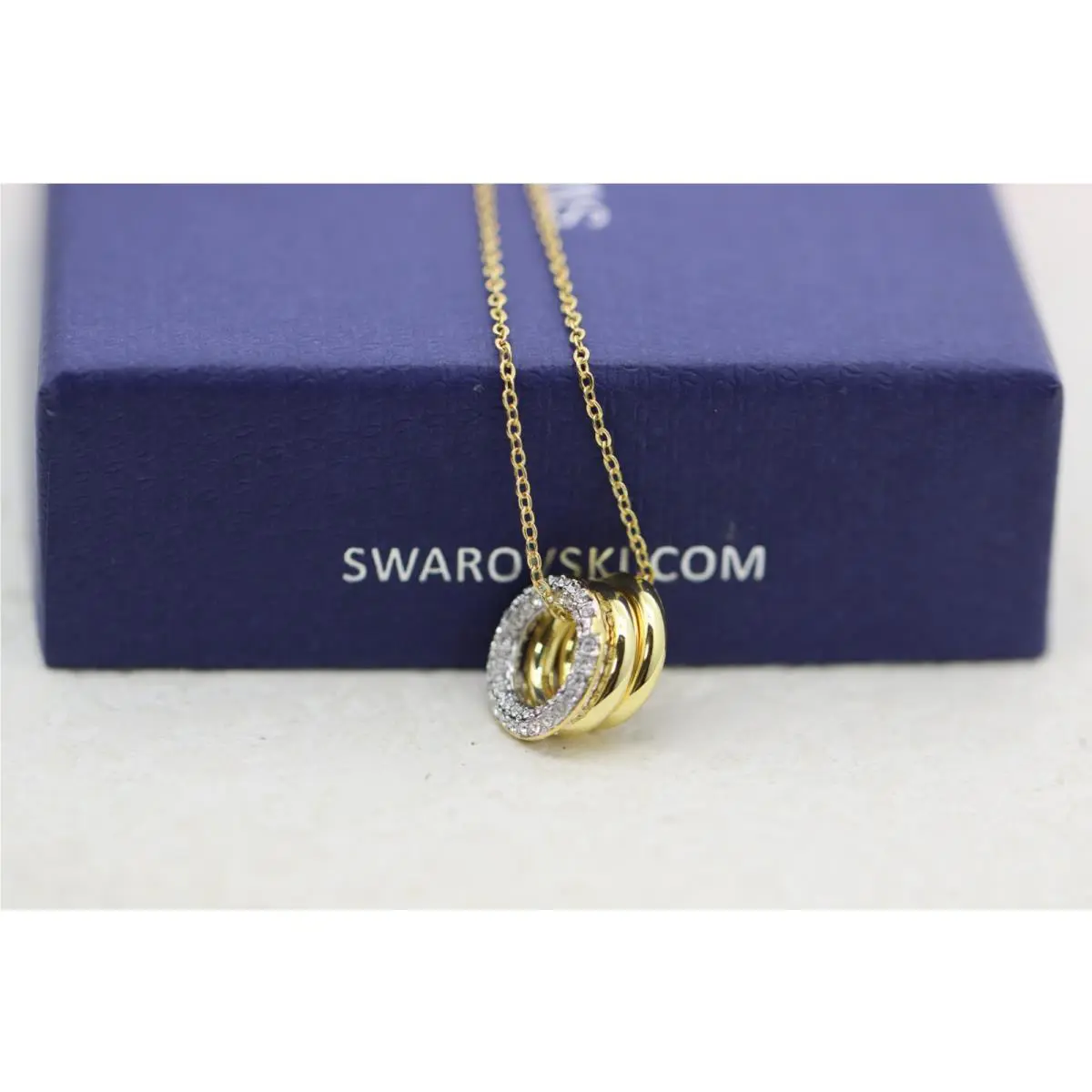 Swarovski Interlocking Circle Pendant Necklace Chain with Stone Detail
